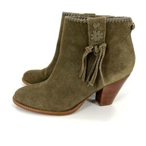 Jack Rogers Greer Boho Suede Ankle Booties Olive Size 8
